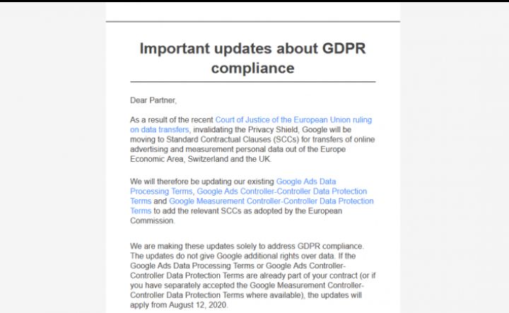 Comunicado de Google vía e-mail